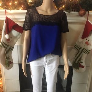 Blue blouse with black lace